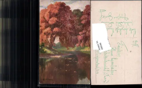 688246 Künstler AK R. E. Remäk Herbst Bäume Baum Weiher