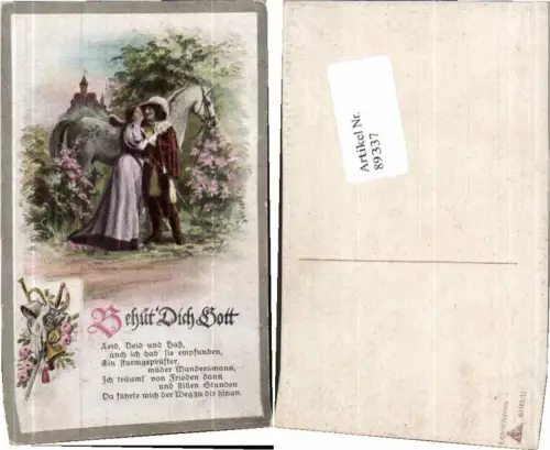 89337,Pferd Schimmel m. Soldat Frau Spruch Litho