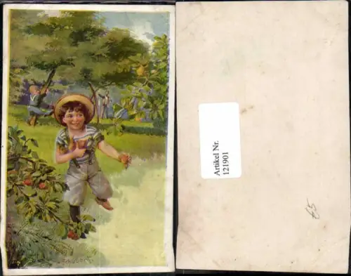 121901,H. Schubert Süsses Kind beim Birnen stehlen Obst