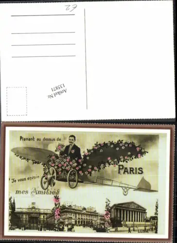 135871,Fotomontage Mann Paris Neujahr im Aeroplan Flugzeug