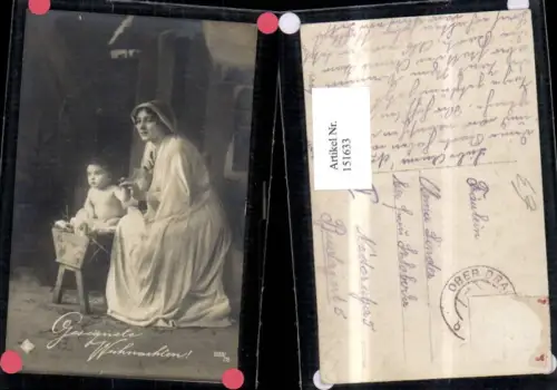 151633,Weihnachten Foto Ak Fotomontage Mutter m. Jesuskind Krippe Heiligenschein