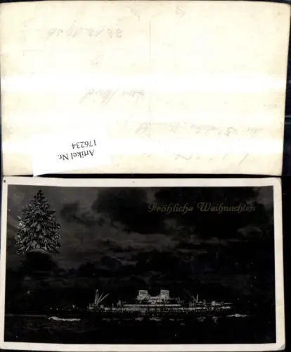 176234,Schiff Watubi Fröhliche Weihnachten Afrika 1936 Fotomontage Weihnachtsbaum