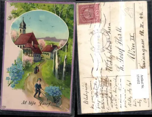 151432,Namenstag Landschaft m. Junge Matrosenanzug Matrose Schubkarre pub EAS