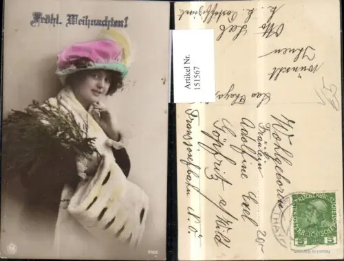 151567,Weihnachten Foto Ak Frau m. Tannenreisig Tannezweige Muff pub NPG 3163