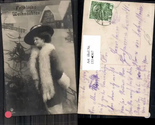 153067,Schöne Frau m. Hut Hutmode Weihnachten RPH SBW Schal