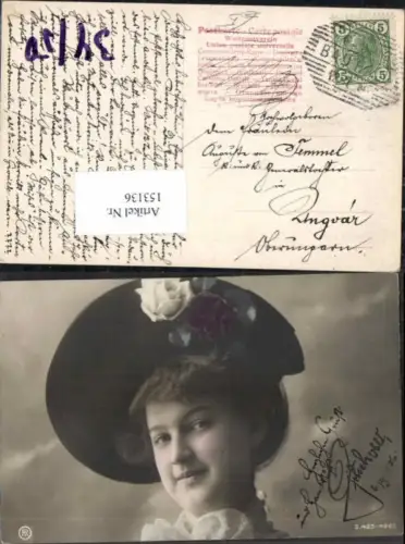 153136,Schöne Frau m. Hut Hutmode Mode Blumen im Haar RPH 425-4962