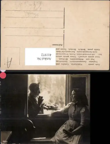 411972,Frau b. Stricken a. Fenster Mann Pfeife Rauchen Heimarbeit Hausarbeit pub NPG 545euro17