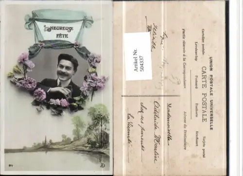 504337,Surrealismus Fotomontage Mann Passepartout Blumen Landschaft