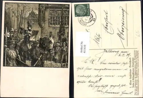411410,Künstler Ak Eine kaiserliche Botschaft Mittelalter pub Sippenforschung u. Wappenkunde