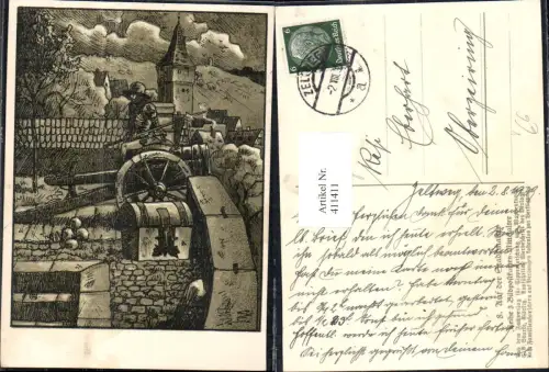 411411,Künstler Ak Auf der Stadtmauer Mittelalter pub Sippenforschung u. Wappenkunde