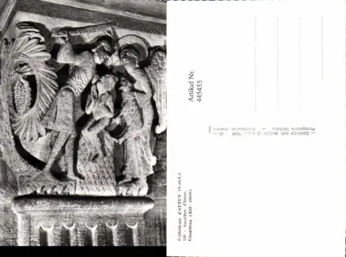 445455,Mittelalter Cathedrale d Autun Sacerifice d Isaac Chapiteau Statue Relief