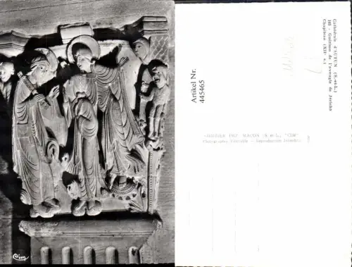 445465,Mittelalter Cathedrale d Autun Guerison de l aveuge de Jericho Chapiteau Statue