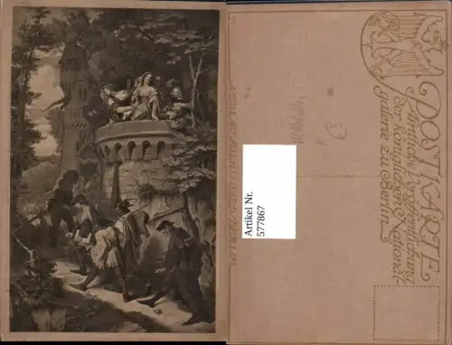 577867,Künstler Ak M. v. Schwind Die Rose Frau Minnesänger Musikanten Mittelalter