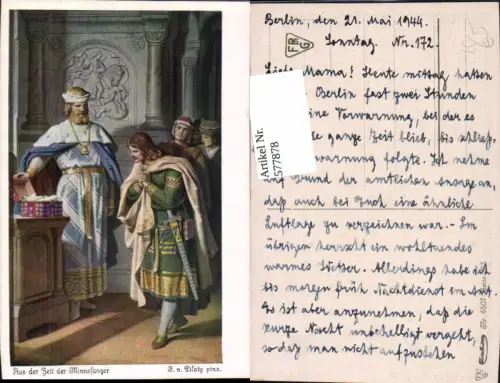 577878,Künstler Ak F. v. Piloty Aus d. Zeit der Minnesänger Mittelalter