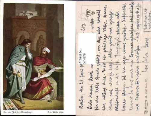 577879,Künstler Ak F. v. Piloty Aus d. Zeit der Minnesänger Mittelalter
