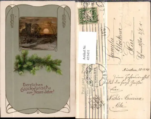 455431,Jugendstil Künstler Litho Art Deco Neujahr Landschaft Passepartout Zweig
