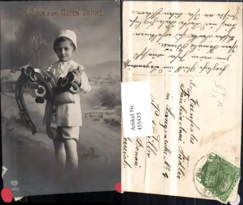 455435,Neujahr Kind Hufeisen Klee Ferkel pub EAS 633euro4 Bahnpost Zug 96