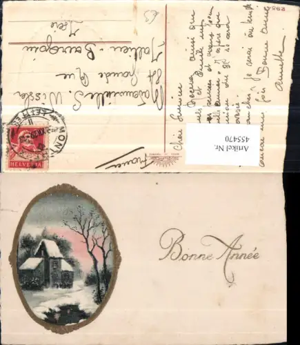 455470,Präge Künstler AK Neujahr Winterlandschaft Passepartout