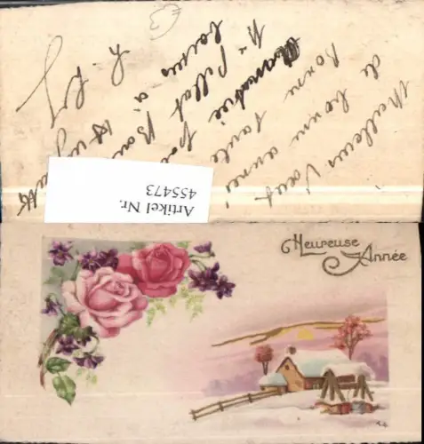 455473,Mini Künstler AK Neujahr Winterlandschaft Rosen