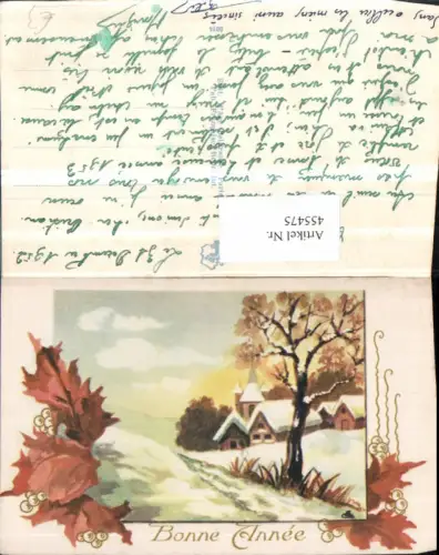 455475,Künstler AK Neujahr Winterlandschaft Dorf Blätter