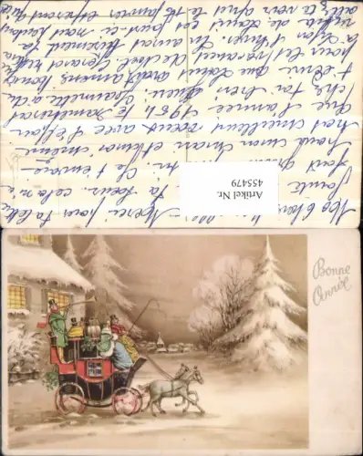 455479,Künstler AK Neujahr Pferdekutsche Kutsche Winterbild