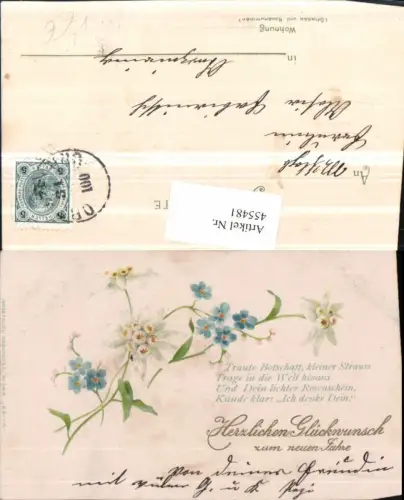 455481,Künstler Litho Neujahr Blumen Spruch pub Erika 468