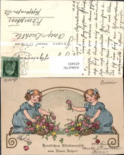 455495,Künstler AK Neujahr Kinder Mädchen Rosen Körbe
