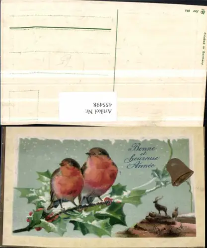 455498,Präge Künstler Litho Neujahr Wild Hirsch Rotkehlchen Vögel