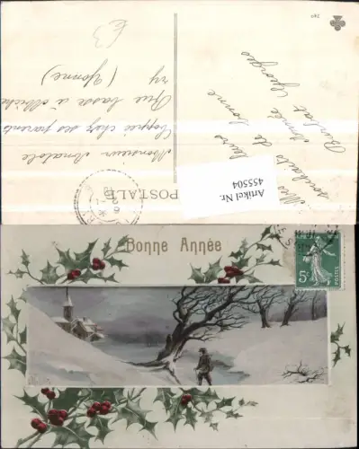 455504,Künstler AK Neujahr Winterlandschaft Passepartout Stechpalme