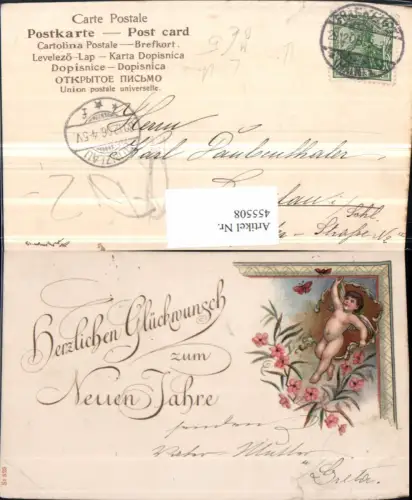 455508,Künstler Litho Neujahr Engel Blumen Schmetterlinge