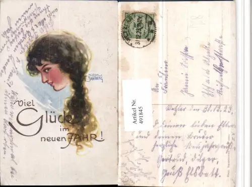 491845,Künstler AK H. Söderberg Neujahr Frau Lange Haare Portrait