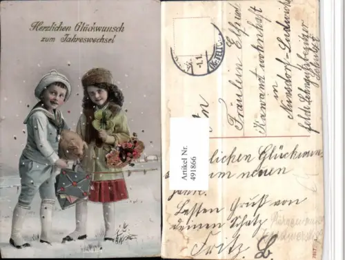 491866,Goldverzierung Neujahr Kinder Ferkel Brief Klee