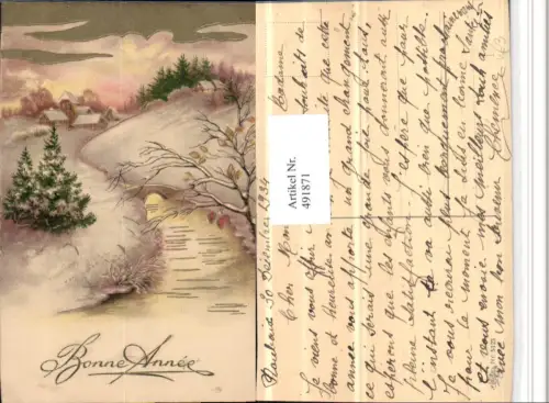 491871,Künstler Litho Bonne Annee Neujahr Winterlandschaft pub Erika 5123