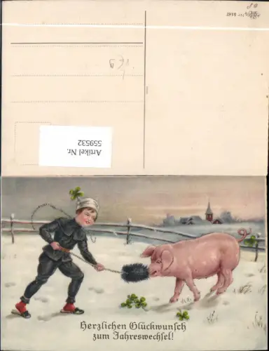559532,Litho Neujahr Schornsteinfeger Rauchfangkehrer Schwein Klee pub Erika 5167