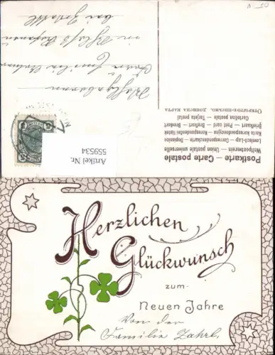 559534,Litho Neujahr Klee Kleeblatt Sterne