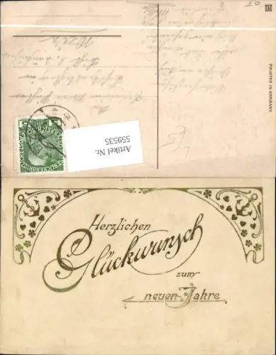 559535,Präge Litho Neujahr Anker Herz Klee Kleeblatt Goldverzierung
