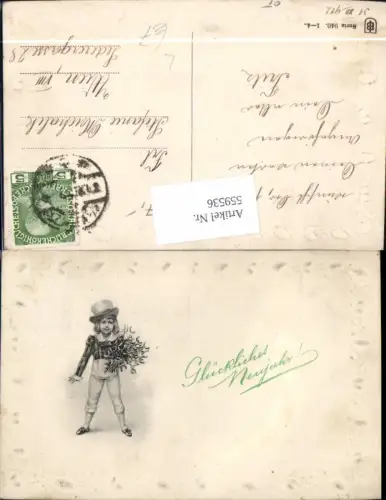 559536,Präge Litho Neujahr Bub Junge Uniform Hut Mistelzweig Misteln