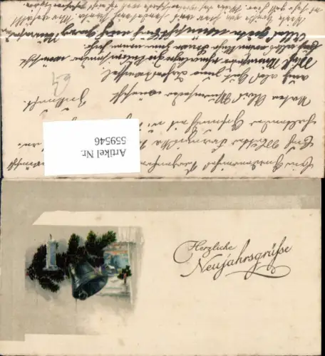 559546,Neujahr Glocke Kerze Tannenzweig Haus Winterlandschaft