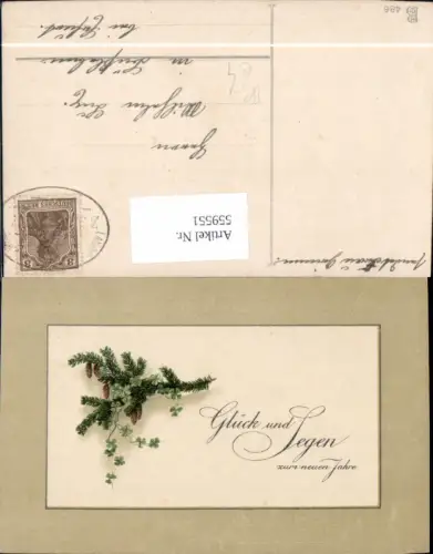 559551,Neujahr Tannenzweig Zapfen Klee Kleeblätter Bahnpost Langenhagen