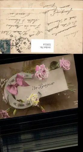 559554,Neujahr Hufeisen Rosen Nelken Schleife Un bonjour