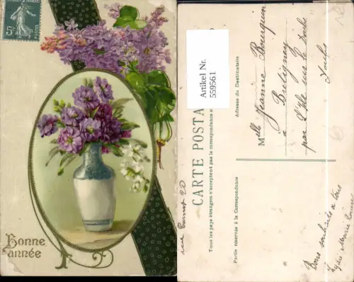 559561,Neujahr Vase Blumen Bonne Annee Goldverzierung