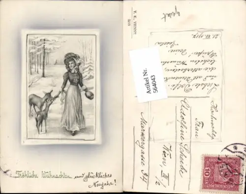 564043,tolle Künstler AK Jugendstil Frau Rehe pub V. K. Vienne 5215