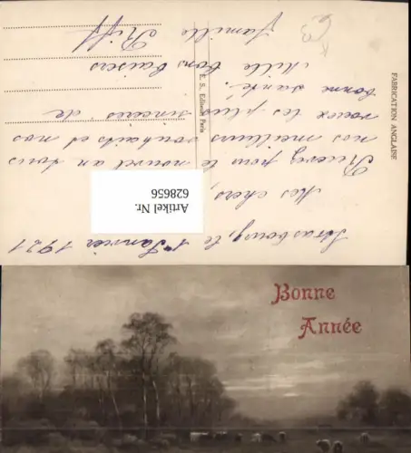 628656,Künstler Ak Bonne Annee Neujahr Rinder Kühe Weide Landschaft