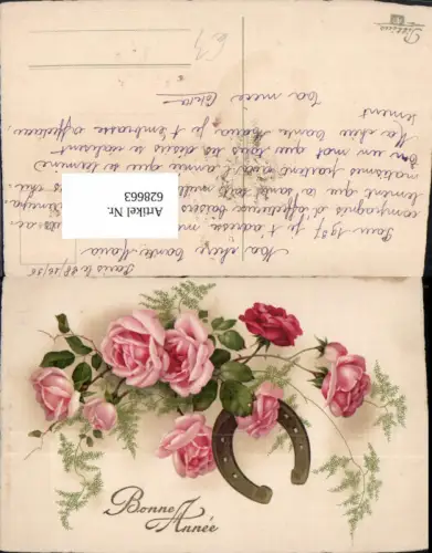628663,Bonne Annee Neujahr Hufeisen Rosa Rosen Blumen