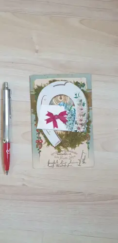 646205,Lithographie Neujahr Applikation Hufeisen Moos Pflanzen Stoffapplikation