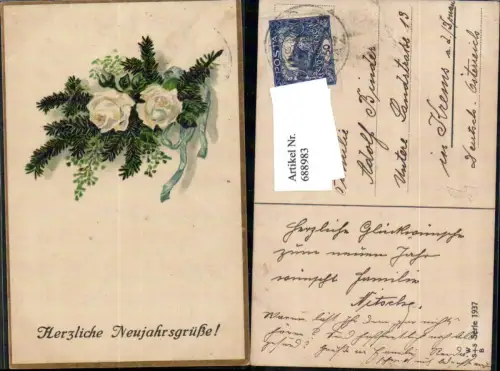 688983 Neujahr Rosen Zweige Blumen