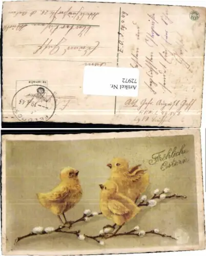 72972,Ostern Küken Zweige Feldpost