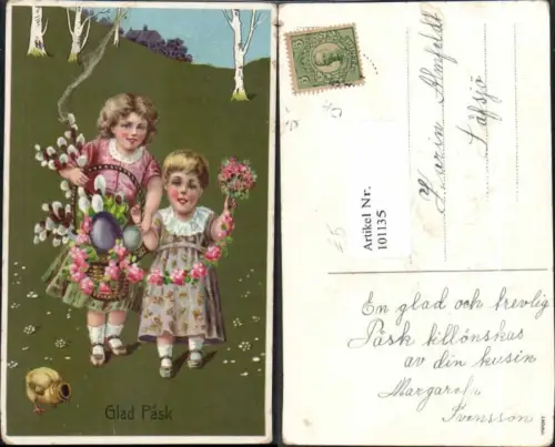 101135,Präge Ostern Küken Kinder Ostereier Korb Blumen