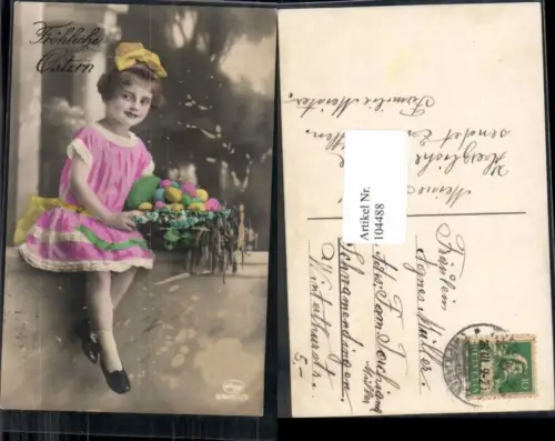 104488,Ostern Süsses Mädchen Ostereier Korb coloriert