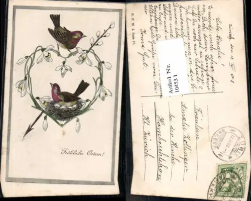 104531,Ostern Vögel Vogel am Nest Ei Blumen